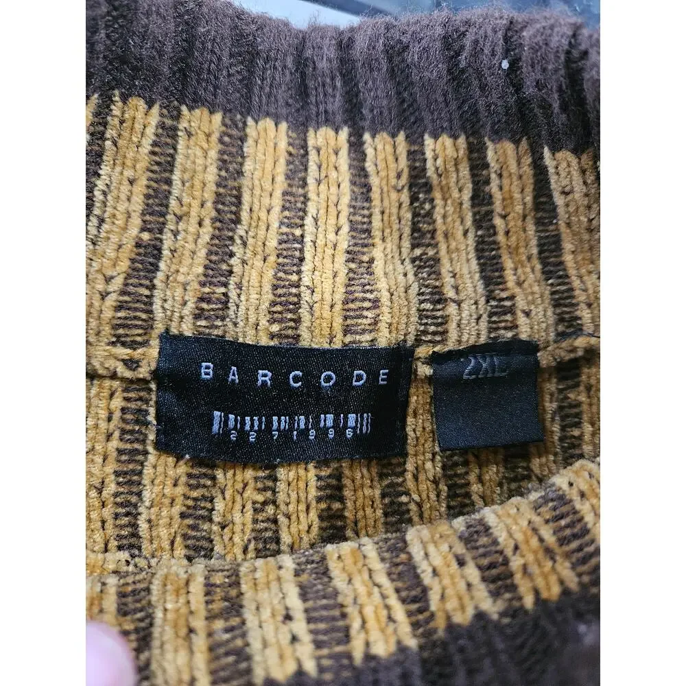 Vintage 90s Barcode Sweater Mens 2XL Brown Tan Chenille Ribbed Knit - Picture 2 of 5